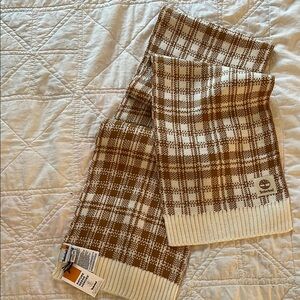 NWT Timberland tan and white plaid print scarf